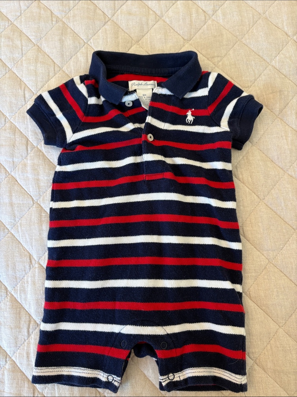 Ralph Lauren Navy, Red & White Striped Polo Romper